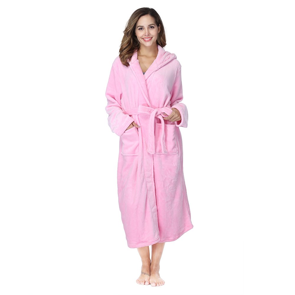 RONGTAI Womens Long Robes Plush Fleece Nightgown Thick Hooded Bathrobe With Pockets Fluffy Sleepwear For Men - Image 5