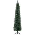 7.5FT Artificial Snow Dipped Christmas Tree Xmas Pencil Tree Holiday Home Indoor Decoration With Foldable Black Stand, Green