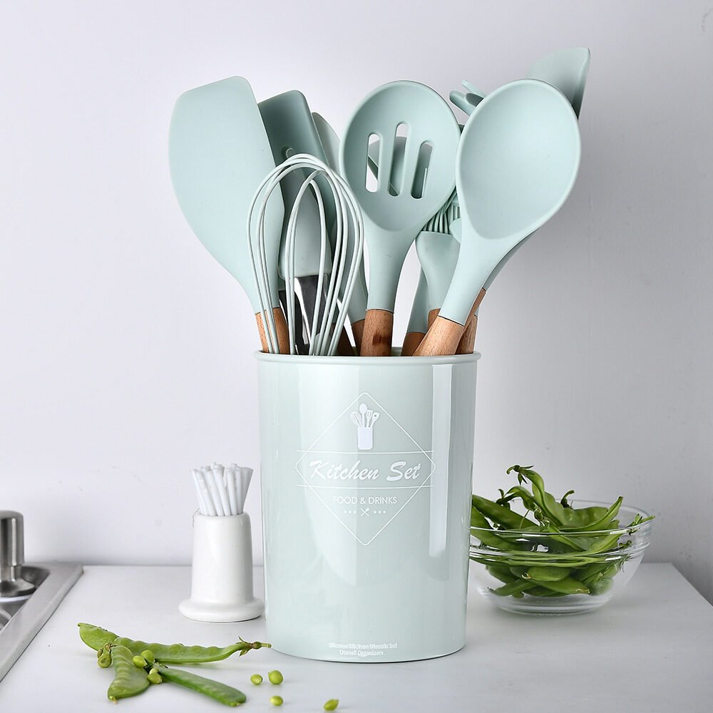 Silicone Kitchenware With Wooden Handle —