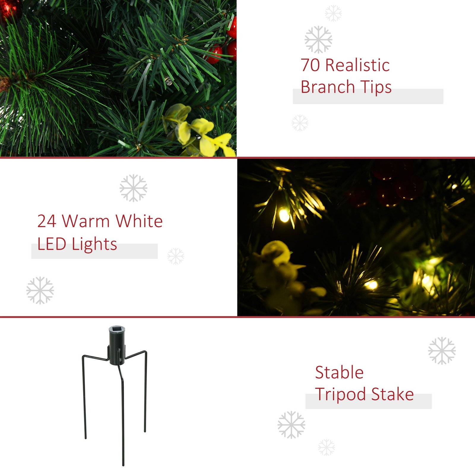 2.5ft 2 Pieces Prelit Artificial Christmas Tree With LED Light Mini Xmas Tree With Small Berry Pine Needles Pinecones Decorations For Garden - Image 4