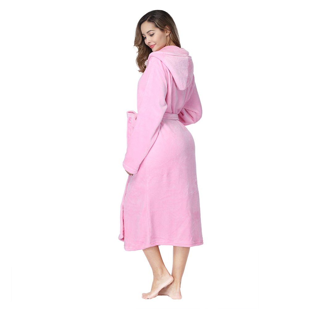 RONGTAI Womens Long Robes Plush Fleece Nightgown Thick Hooded Bathrobe With Pockets Fluffy Sleepwear For Men - Image 6