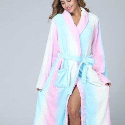 RONGTAI Womens Long Robes Plush Fleece Nightgown Thick Hooded Bathrobe With Pockets Fluffy Sleepwear For Men