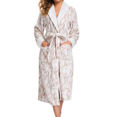 RONGTAI Womens Long Robes Plush Fleece Nightgown Thick Hooded Bathrobe With Pockets Fluffy Sleepwear For Men