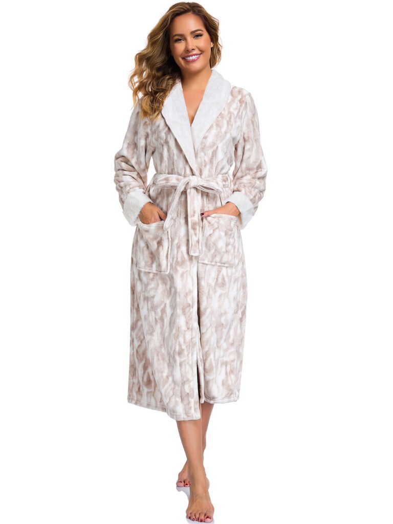 RONGTAI Womens Long Robes Plush Fleece Nightgown Thick Hooded Bathrobe With Pockets Fluffy Sleepwear For Men —