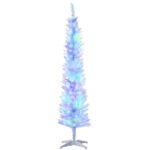 6' Prelit Christmas Trees, Pencil Artificial Christmas Tree With Colourful Surface Tips, Colourful LED Lights, White