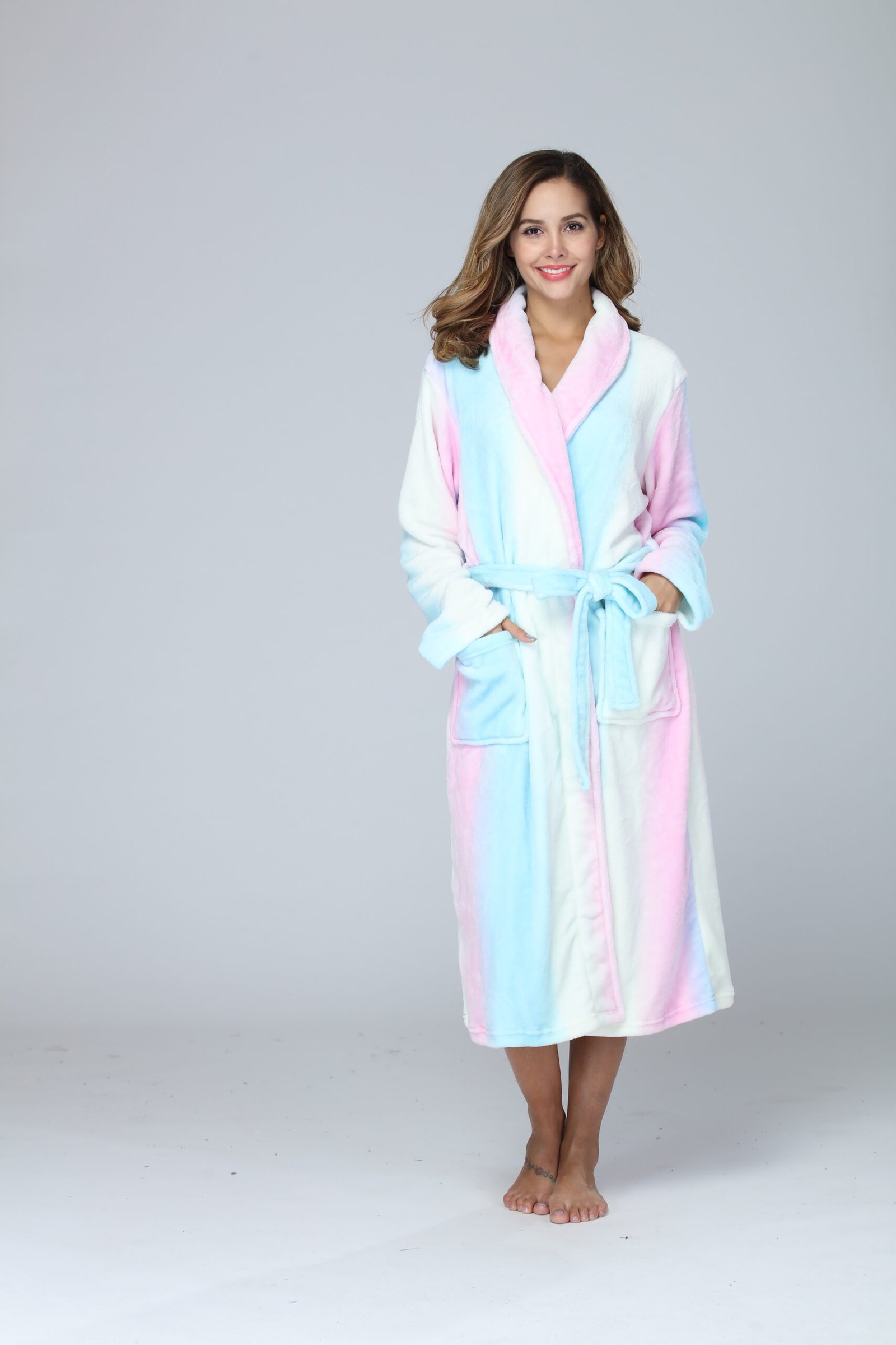 RONGTAI Womens Long Robes Plush Fleece Nightgown Thick Hooded Bathrobe With Pockets Fluffy Sleepwear For Men - Image 2