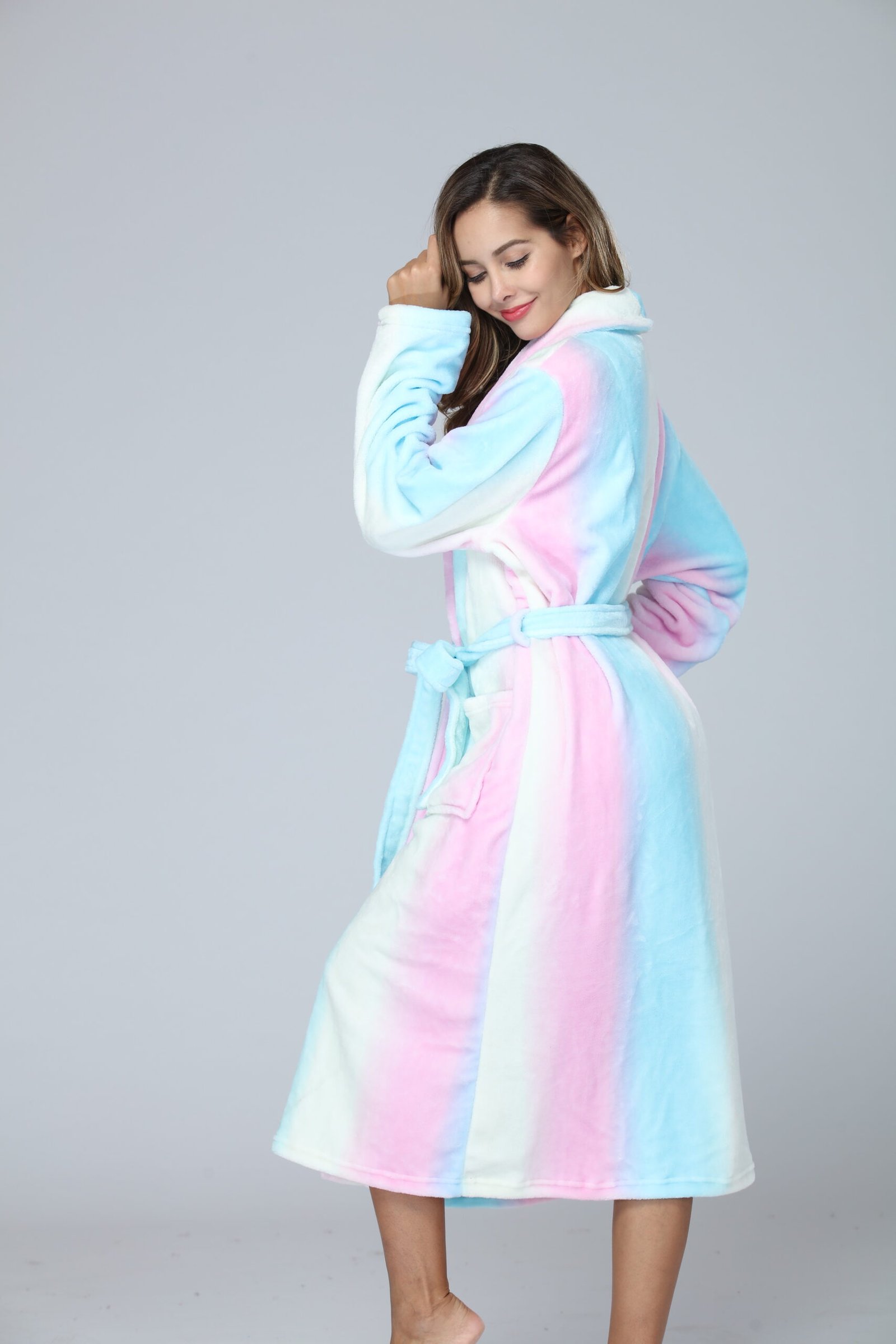 RONGTAI Womens Long Robes Plush Fleece Nightgown Thick Hooded Bathrobe With Pockets Fluffy Sleepwear For Men - Image 6