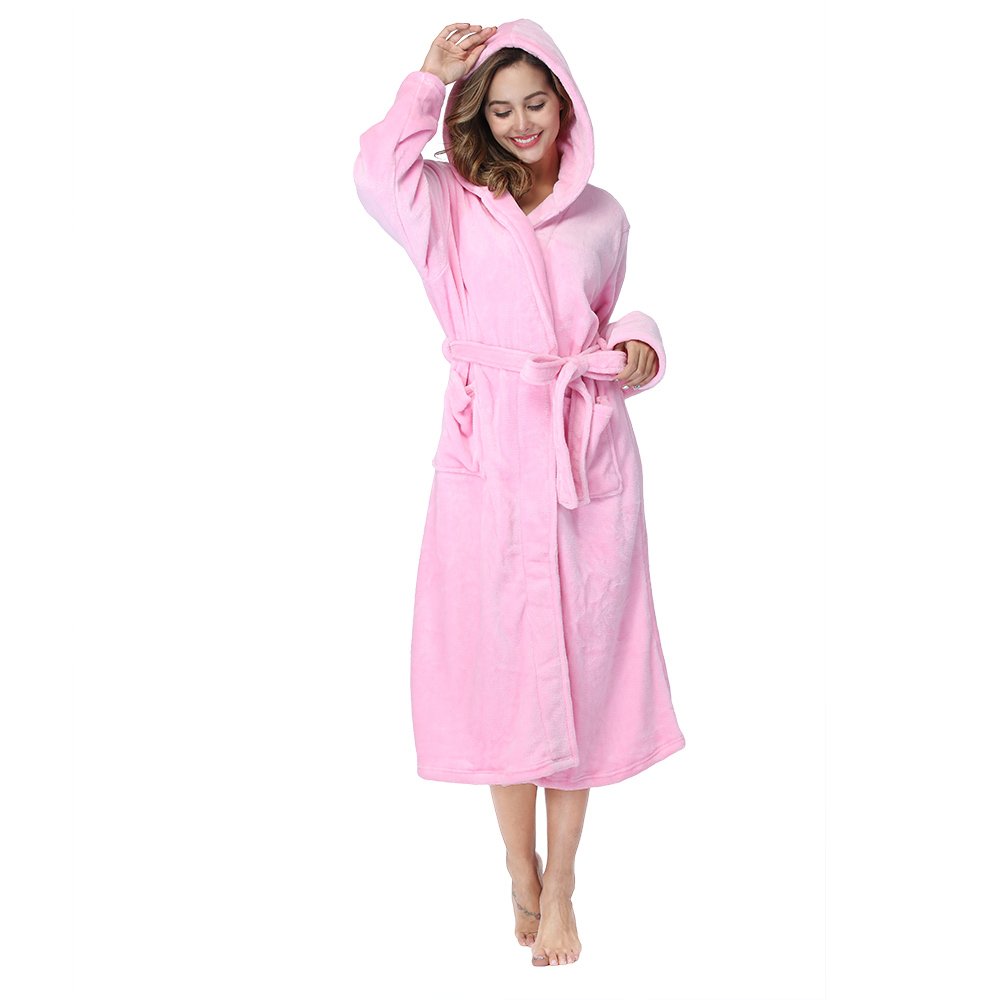 RONGTAI Womens Long Robes Plush Fleece Nightgown Thick Hooded Bathrobe With Pockets Fluffy Sleepwear For Men - Image 3