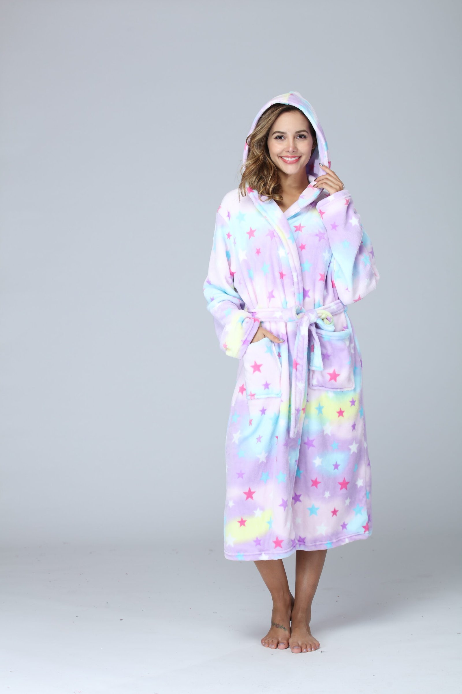 RONGTAI Womens Long Robes Plush Fleece Nightgown Thick Hooded Bathrobe With Pockets Fluffy Sleepwear For Men - Image 5