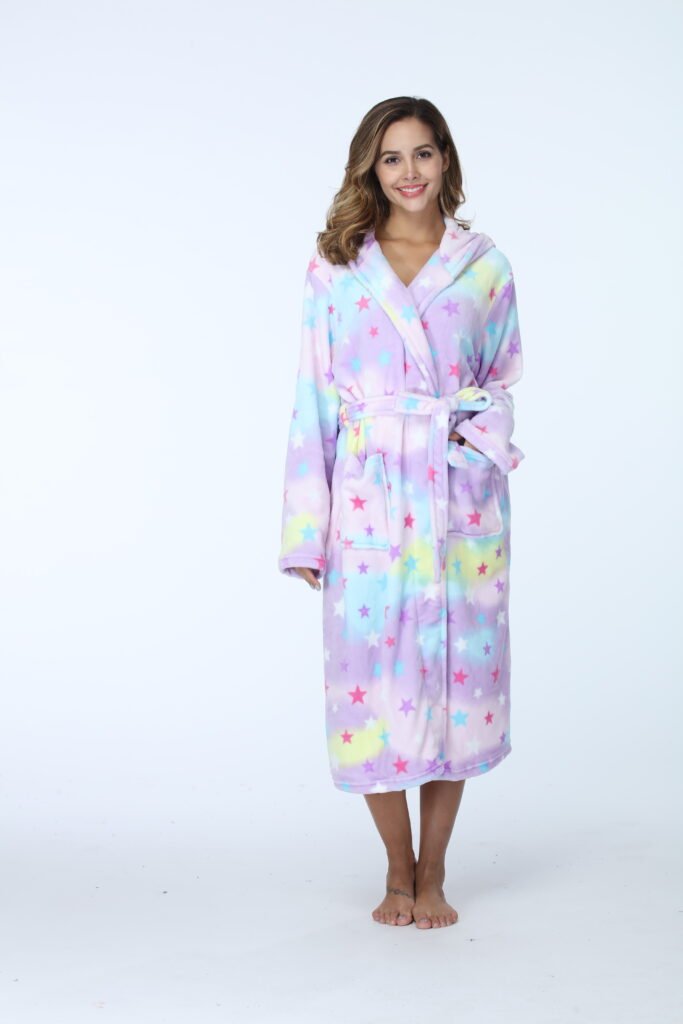 RONGTAI Womens Long Robes Plush Fleece Nightgown Thick Hooded Bathrobe With Pockets Fluffy Sleepwear For Men —