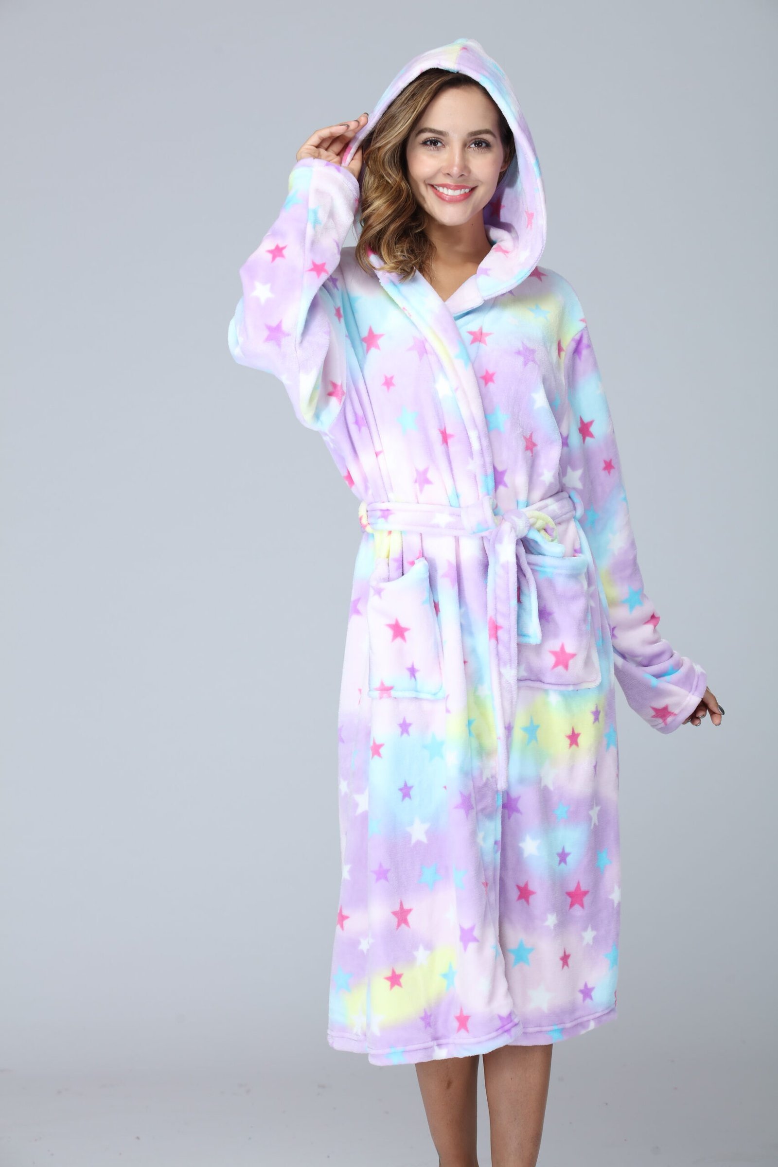 RONGTAI Womens Long Robes Plush Fleece Nightgown Thick Hooded Bathrobe With Pockets Fluffy Sleepwear For Men - Image 7