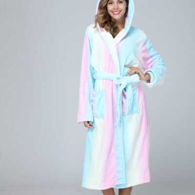 RONGTAI Womens Long Robes Plush Fleece Nightgown Thick Hooded Bathrobe With Pockets Fluffy Sleepwear For Men