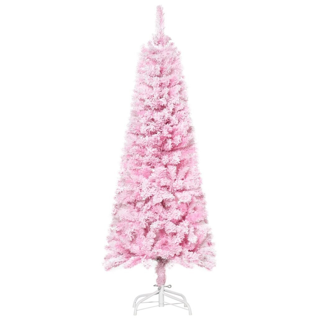 Pink Snow Flocked Christmas Tree: Space-Saving Holiday Magic
