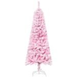 5 FT Snow Flocked Artificial Christmas Tree, Pencil Xmas Tree With Realistic Branches, Auto Open And Steel Base, Pink