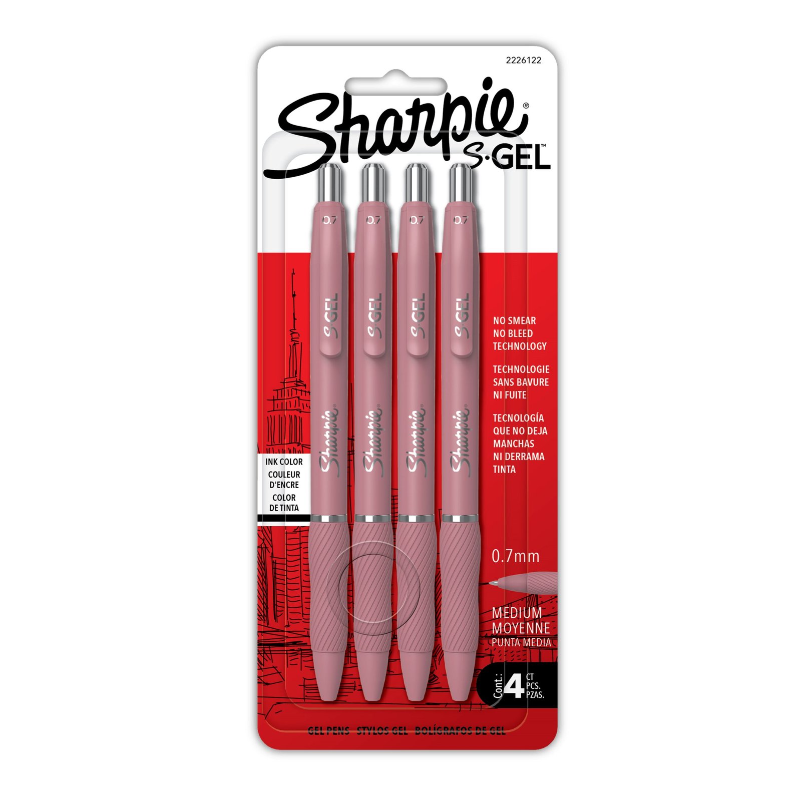 2226122 Sharpie Sharpie S-Gel Fashion Barrel 4Ct Pink Dusk