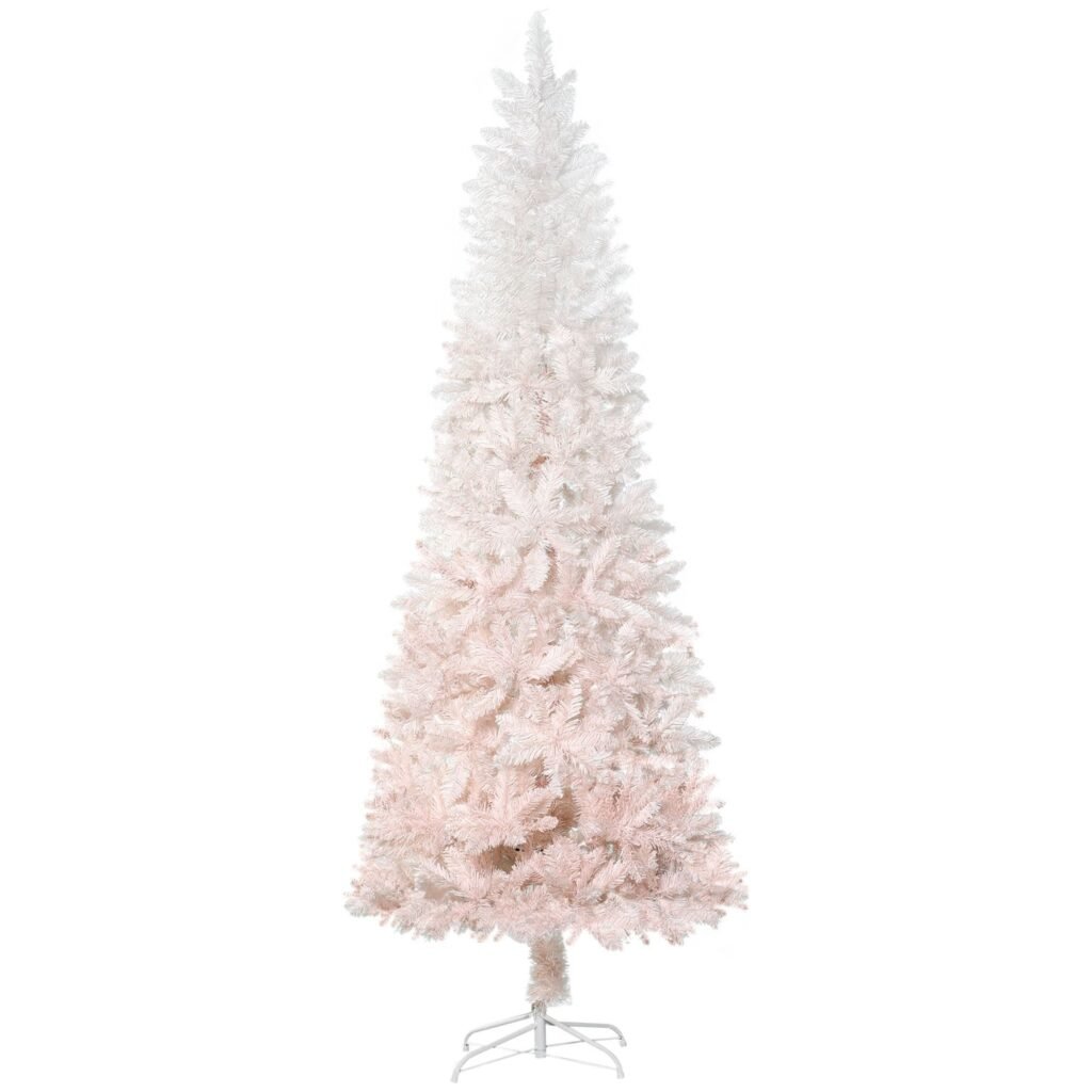 7ft Pencil Artificial Christmas Tree With Pine Realistic Branches, Auto Open, Pink And White —
