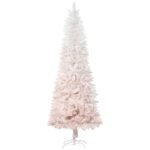 7ft Pencil Artificial Christmas Tree With Pine Realistic Branches, Auto Open, Pink And White