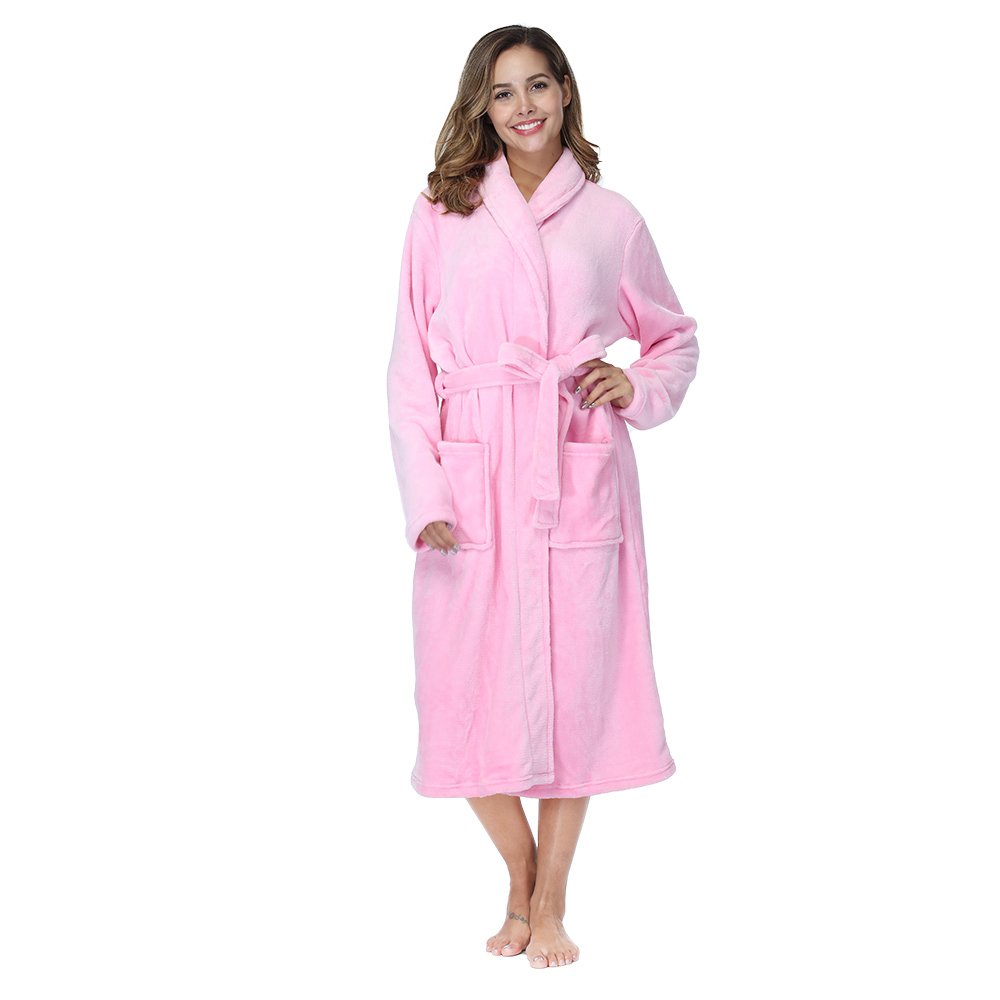 RONGTAI Womens Bathrobe Ladies Fleece Plush Warm Long Robes Fleece Nightgown Sleepwear —