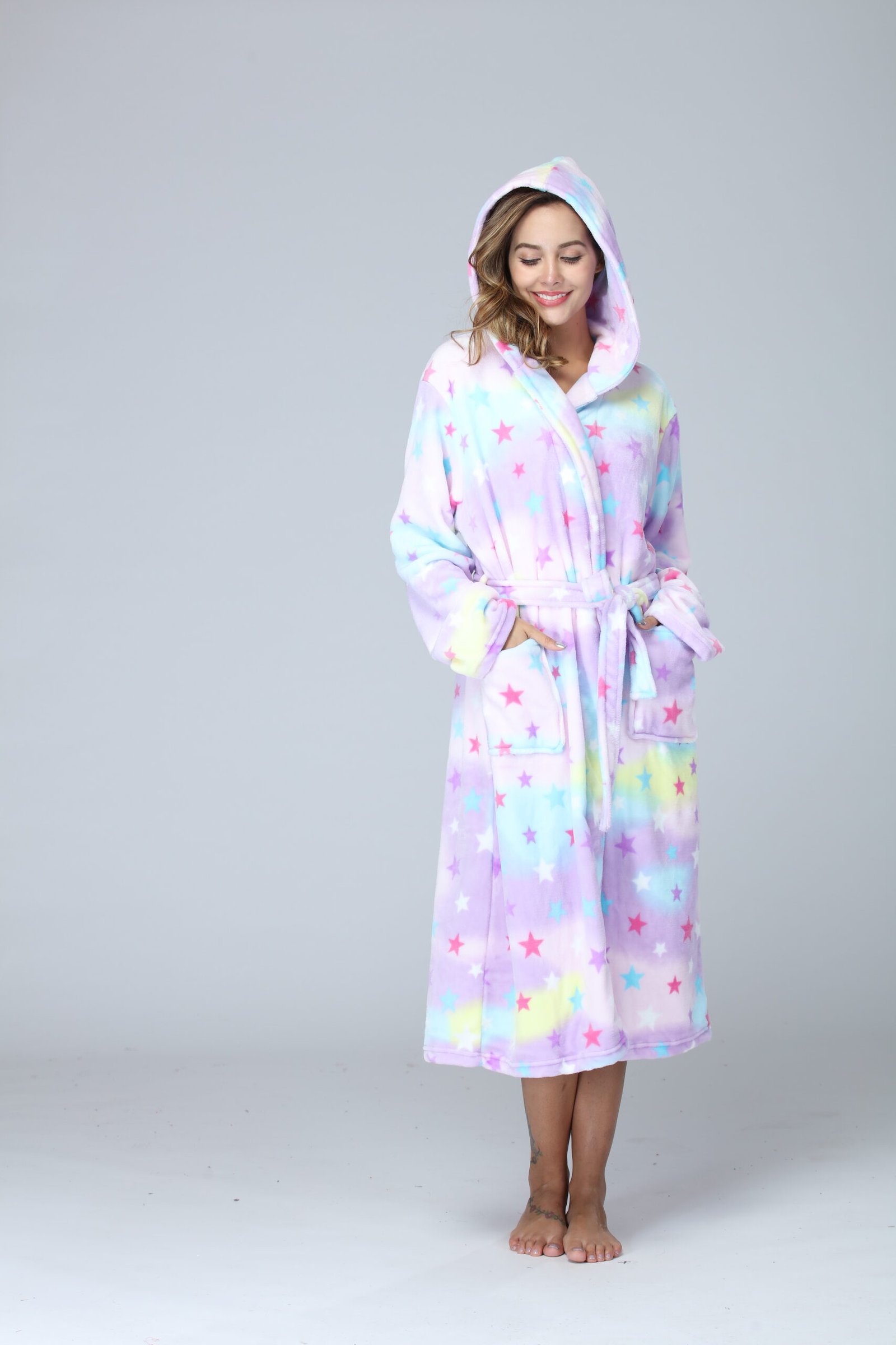 RONGTAI Womens Long Robes Plush Fleece Nightgown Thick Hooded Bathrobe With Pockets Fluffy Sleepwear For Men - Image 3