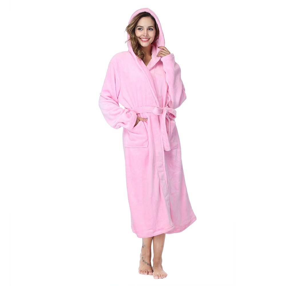 RONGTAI Womens Long Robes Plush Fleece Nightgown Thick Hooded Bathrobe With Pockets Fluffy Sleepwear For Men - Image 7