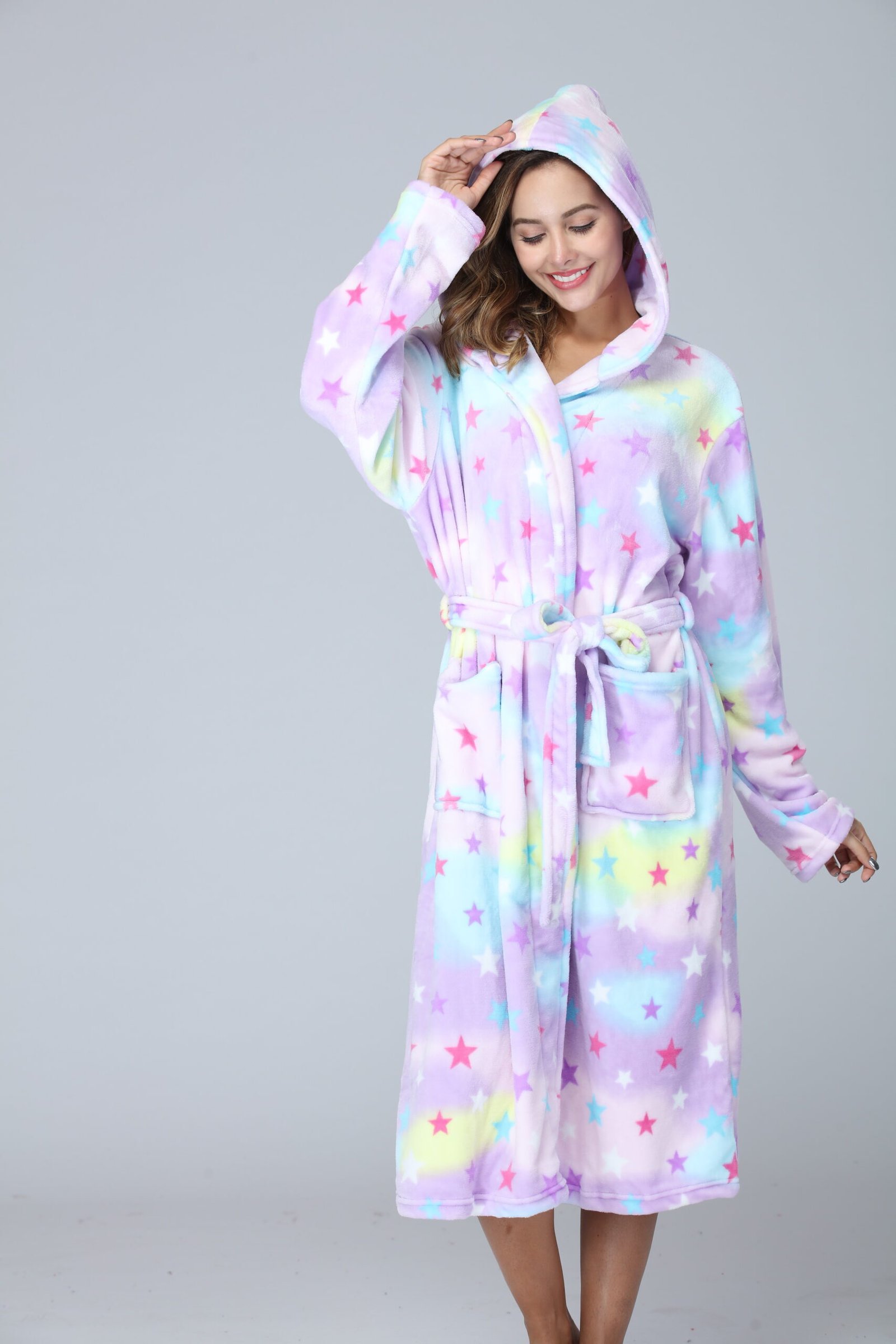 RONGTAI Womens Long Robes Plush Fleece Nightgown Thick Hooded Bathrobe With Pockets Fluffy Sleepwear For Men - Image 2