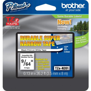 TZEN201 Brother NON LAMINATED TAPES, 3.5MM - BLACK ON WHITE