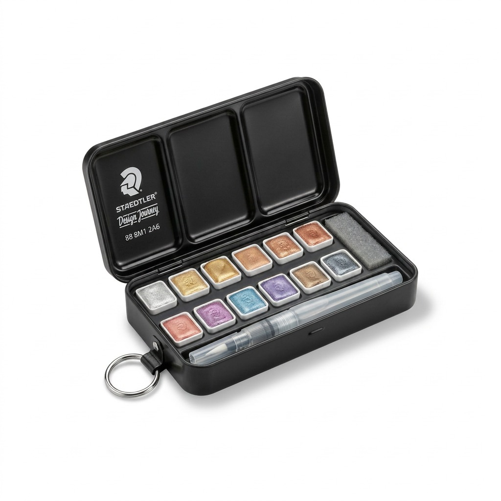 888M-M12A6 STAEDTLER Metalic Watercol Pan 12Set W/ Brush