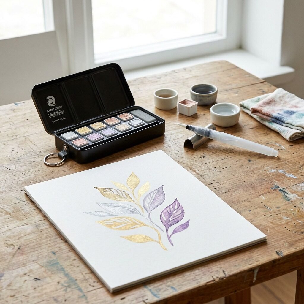 888M-M12A6 STAEDTLER Metalic Watercol Pan 12Set W/ Brush