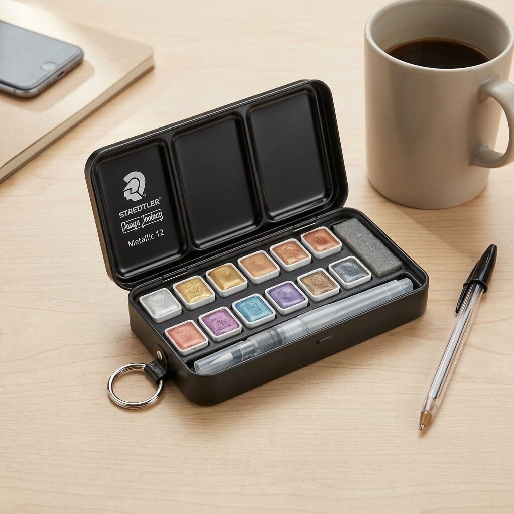888M-M12A6 STAEDTLER Metalic Watercol Pan 12Set W/ Brush